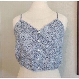 American Eagle Crop Top Sz XS Adjustable Spaghetti Straps Boho Blue Floral